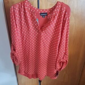 Stylish Polka Dot Blouse in Orange NWT